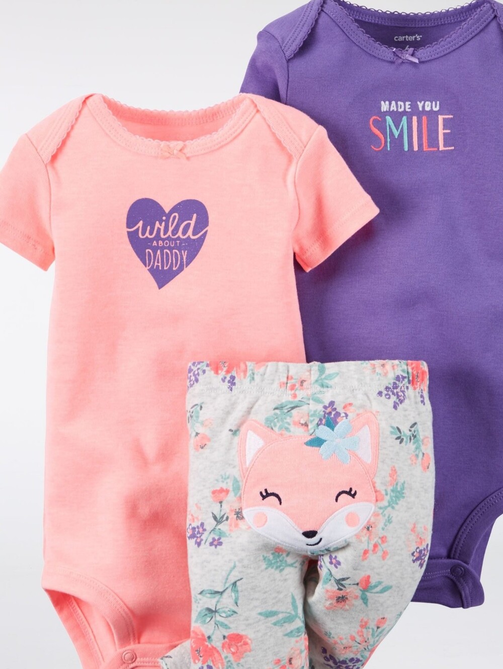 Carter's Baby Girl 18 Months Fox Floral Wild About Daddy Set 3 Pieces